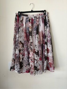 Floral Pleated A-Line Midi Skirt